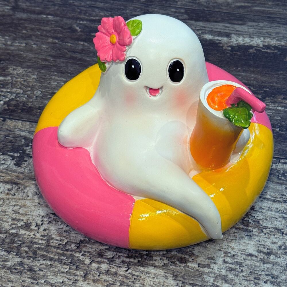 Summerween Halloween Ghost On Pool Float Drink Flower Figurine TikTok Viral NEW - Picture 3 of 10